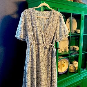 Teal and cream wrap dress
